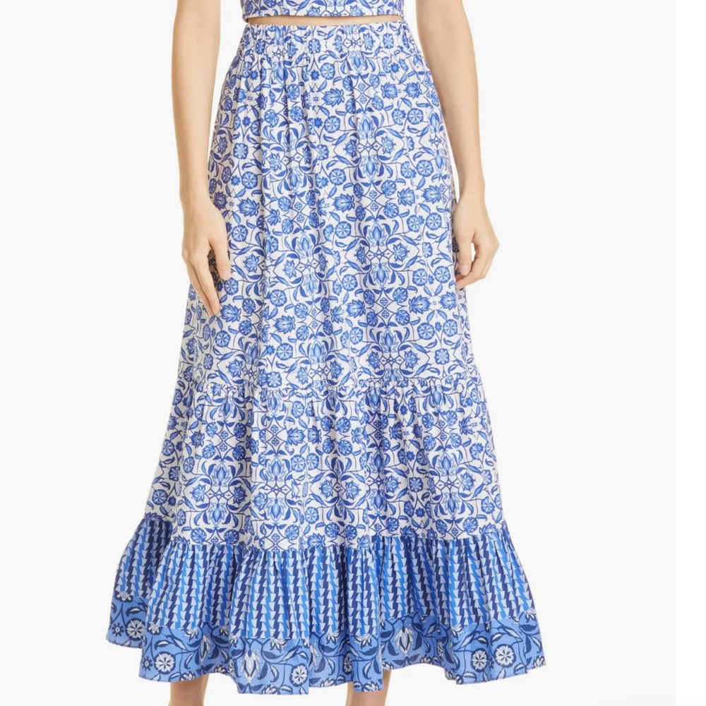 Cara Cara Blue and White Tiered Maxi Skirt